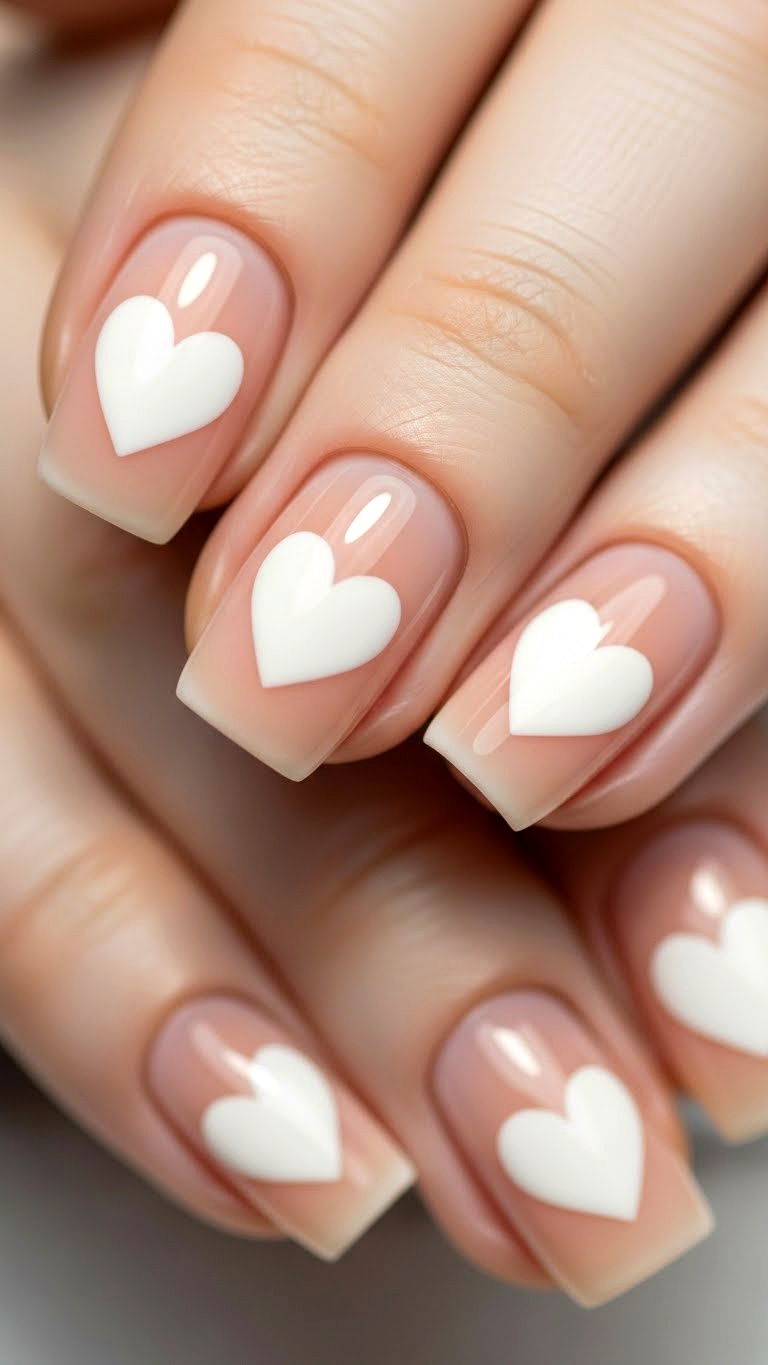 White Heart Nails - 25 valentine's day nails