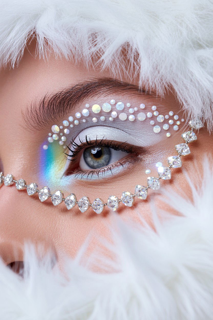 White Iridescent Eyelid Sparkle - 25 Glitter Valentine's Day Makeup Looks