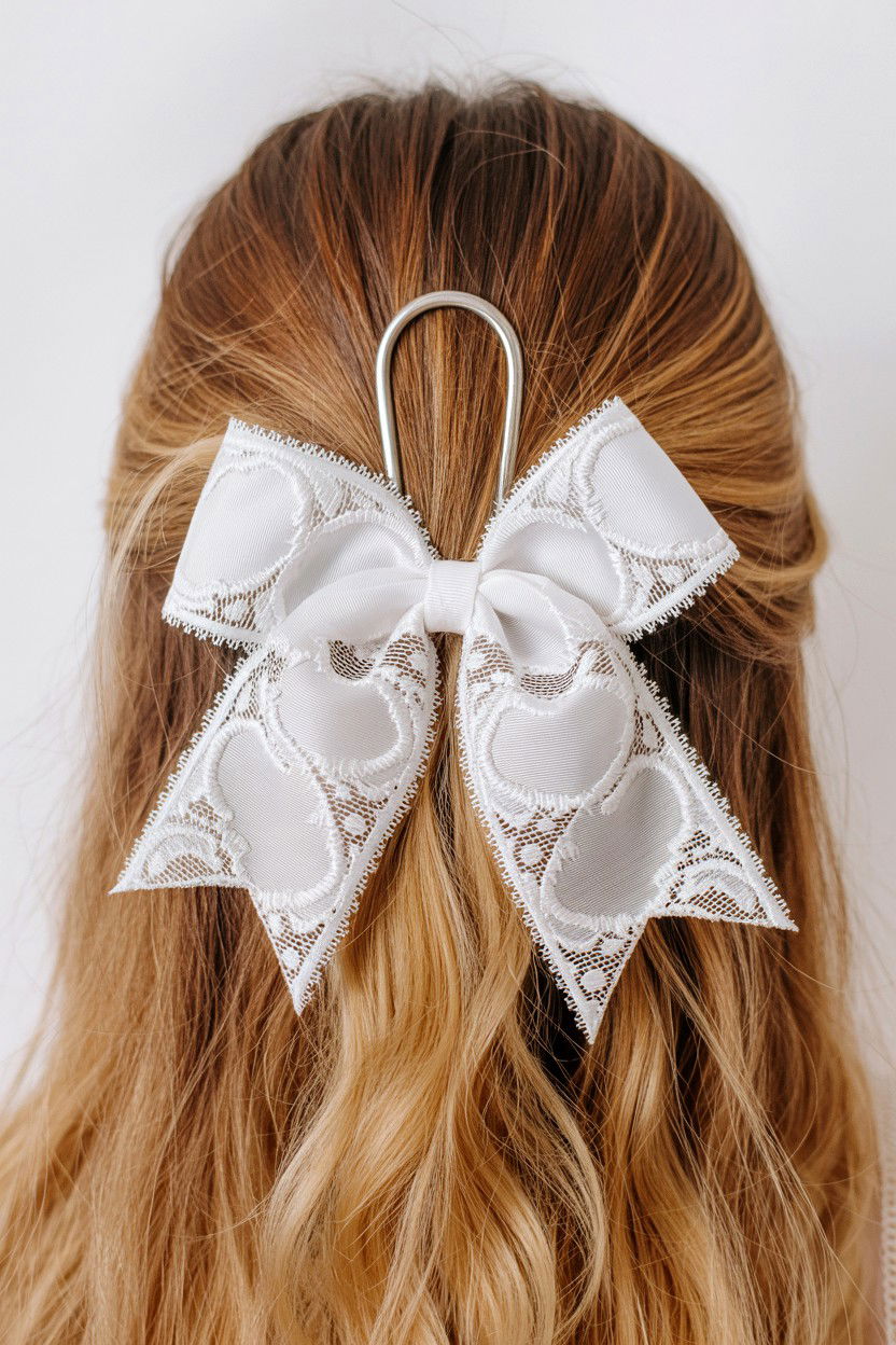 White Lace Bow Clip - 25 Valentine's Day Bow Ideas