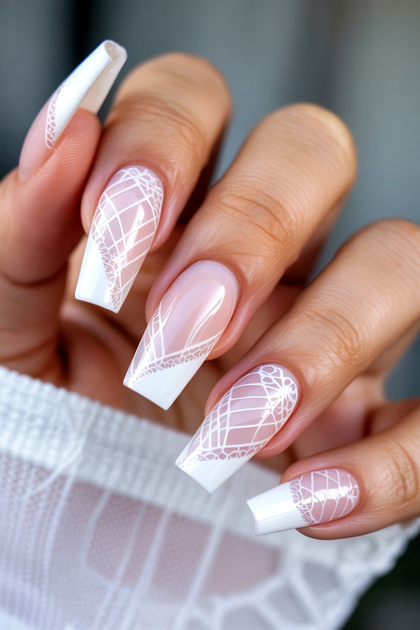 White Lace Coffin - 25 Valentine's Day Coffin Nail Ideas