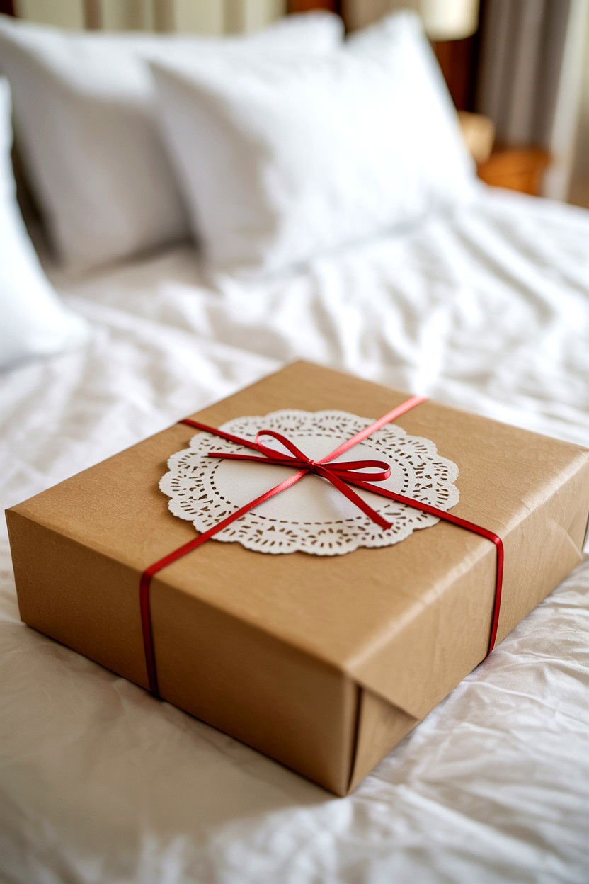 White Lace Doily - 25 Valentine's Day Kraft Paper Wrap Ideas
