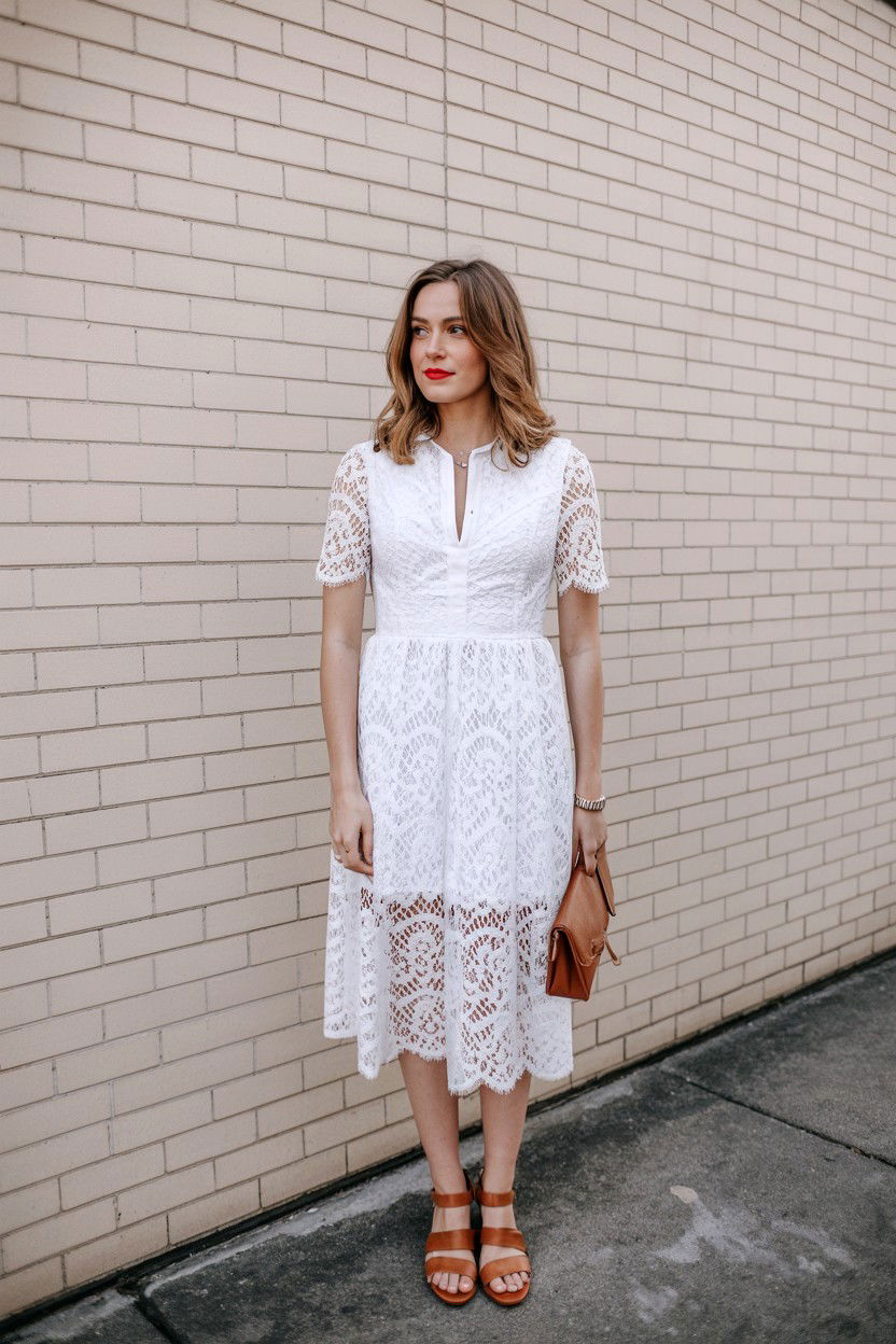 White Lace Midi Dress - 25 Valentine's Day Photo Outfit Ideas