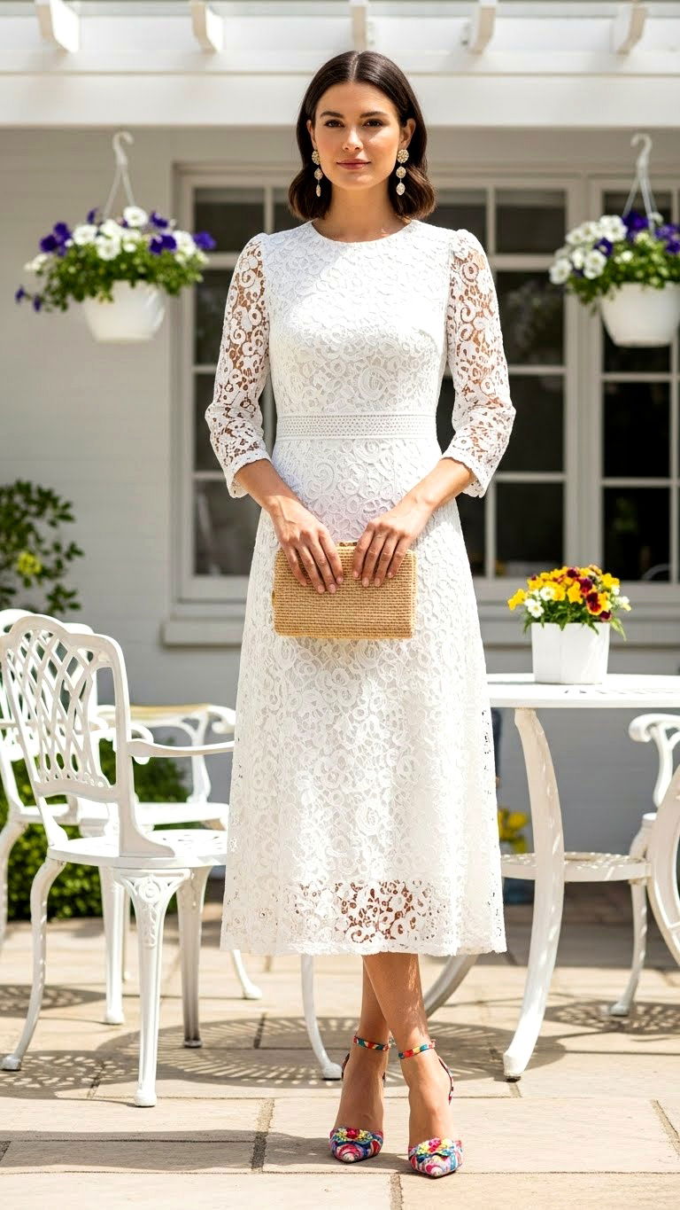White Lace Midi Dress - 25 valentine's day dress ideas