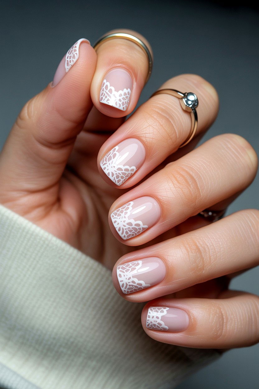 White Lace Nails - 25 Valentine's Day Nail Art Ideas