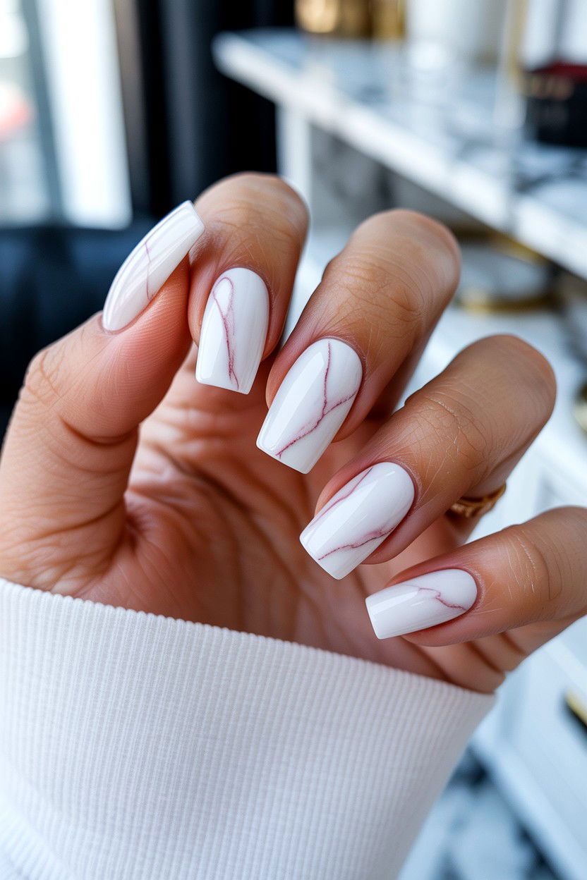 White Marble Nails - 25 Marble Valentine's Day Nail Ideas