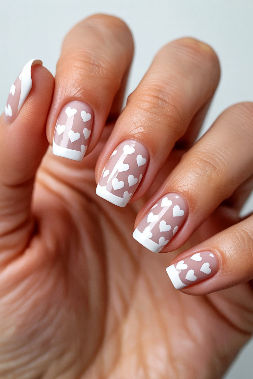 White Micro Heart Nails - 25 Heart Nail Design Ideas