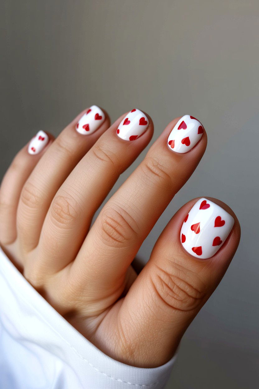 White Nails With Red Hearts - 25 Valentine's Day Toe Nail Ideas