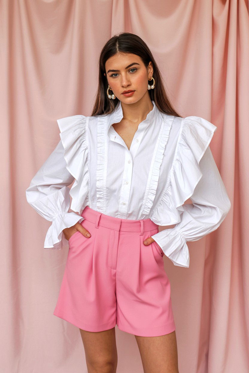 White Ruffle Blouse - 25 Valentine's Day Photo Outfit Ideas