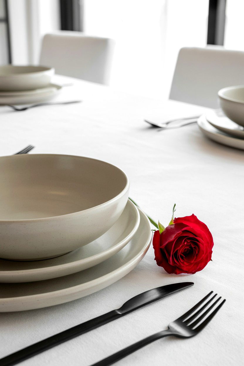 White Stoneware Place Setting - 25 Farmhouse Valentine's Day Table Ideas