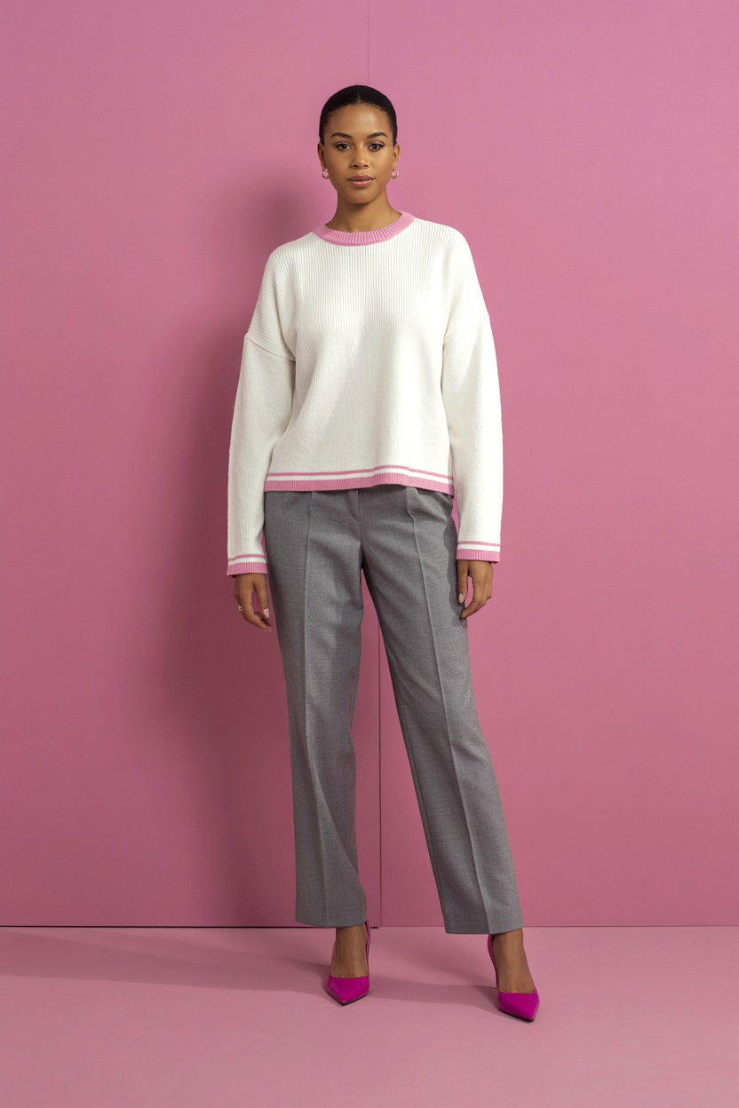 White Sweater With Pink Trim - 25 Valentine's Day Sweater Outfits