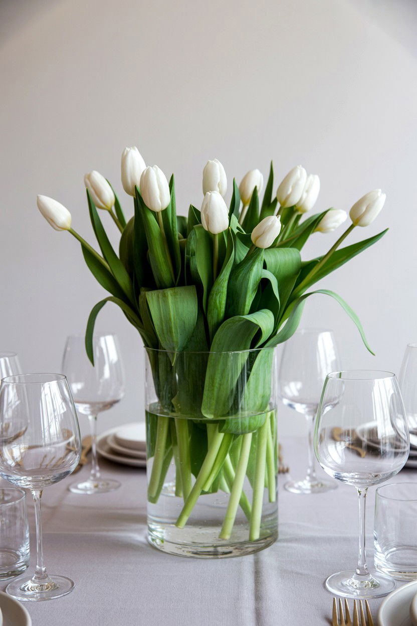White Tulip Centerpiece - 25 Valentine's Day Table Centerpiece Ideas