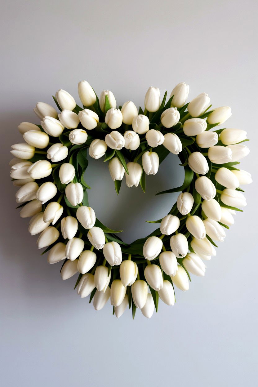 White Tulip Heart - 25 Heart Shaped Wreath Ideas