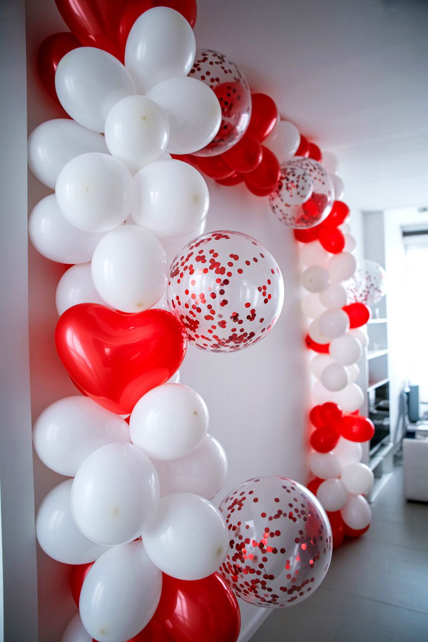 White and red balloon garland - 25 Valentine's Day Balloon Garland Ideas