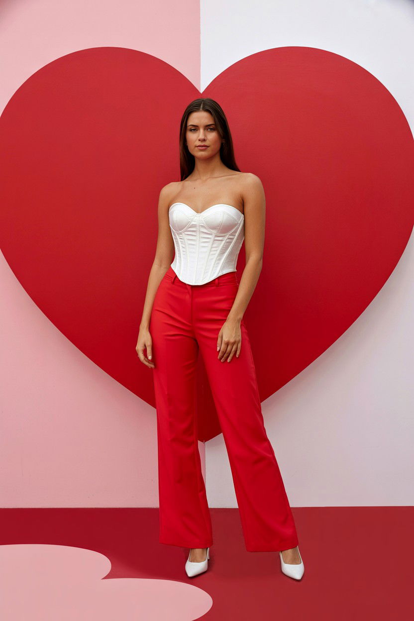 White corset top and red trousers - 25 Valentine's Day Outfits for Teens