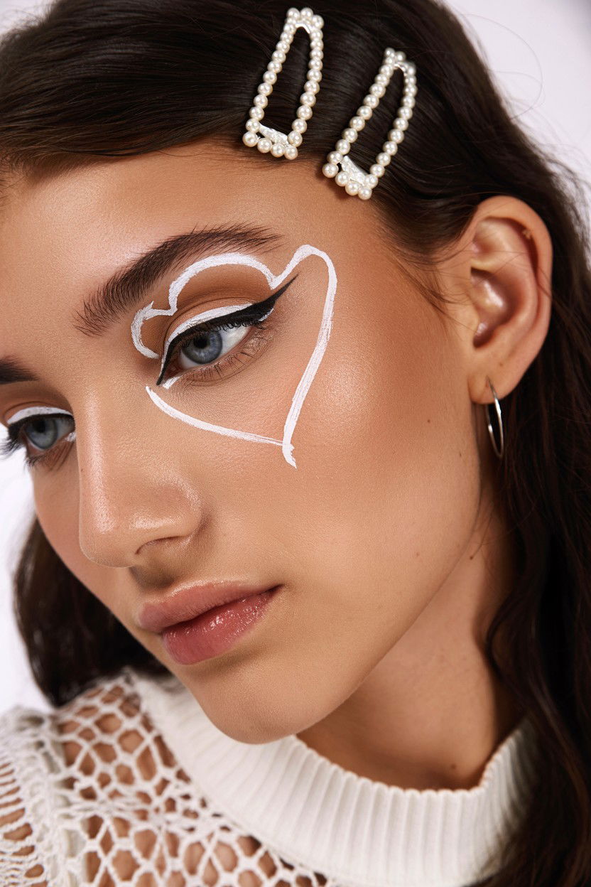 White eyeliner heart - 25 Valentine's Day Eyeliner Ideas