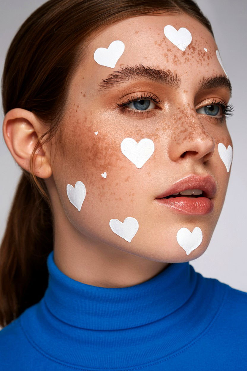 White heart freckles - 25 Valentine's Day Freckle Makeup Ideas