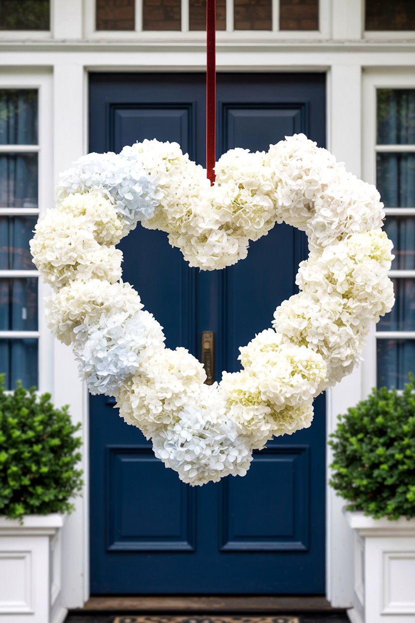 White hydrangea heart wreath - 25 Flower Valentine's Day Wreath Ideas