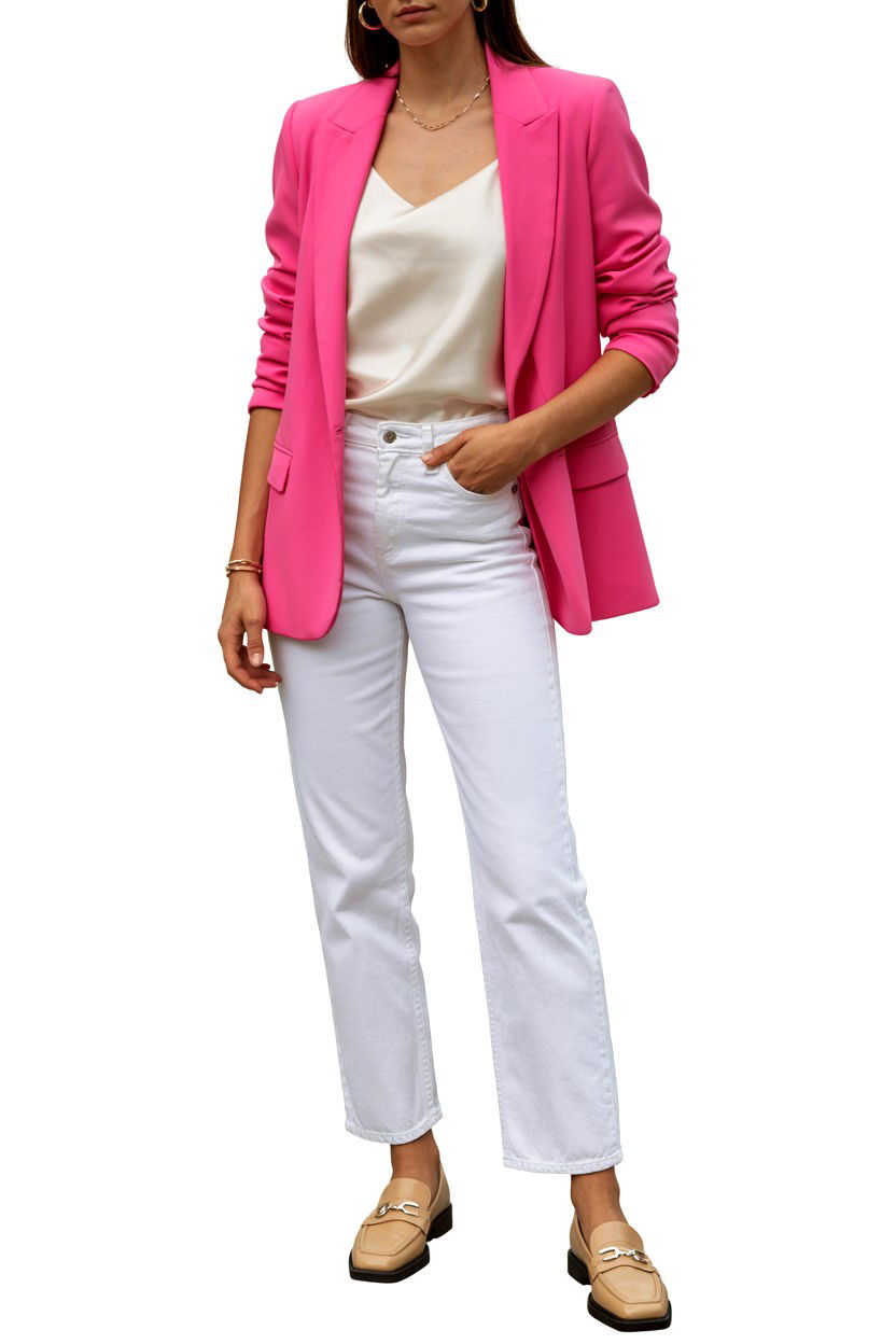 White jeans with pink blazer - 25 Valentine's Day Preppy Outfits