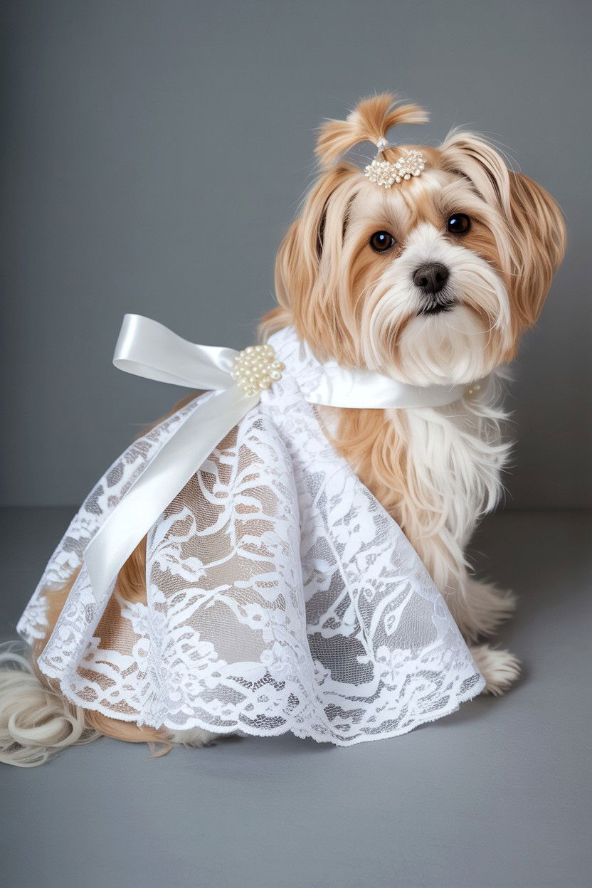 White lace wedding style pet dress - 25 Valentine's Day Pet Dress Ideas