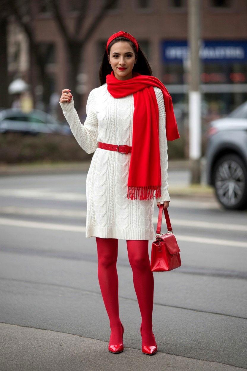 White sweater dress and red accessories - 25 Valentine's Day Outfits for Teens