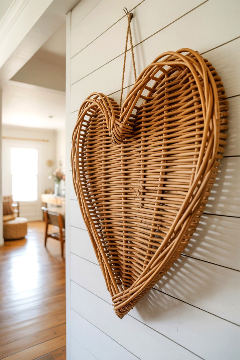 Wicker Heart Wall Decor - 25 Cottagecore Valentine's Day Decor Ideas
