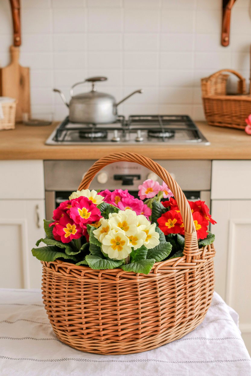 Wicker basket with primroses - 25 Valentine's Day Planter Ideas
