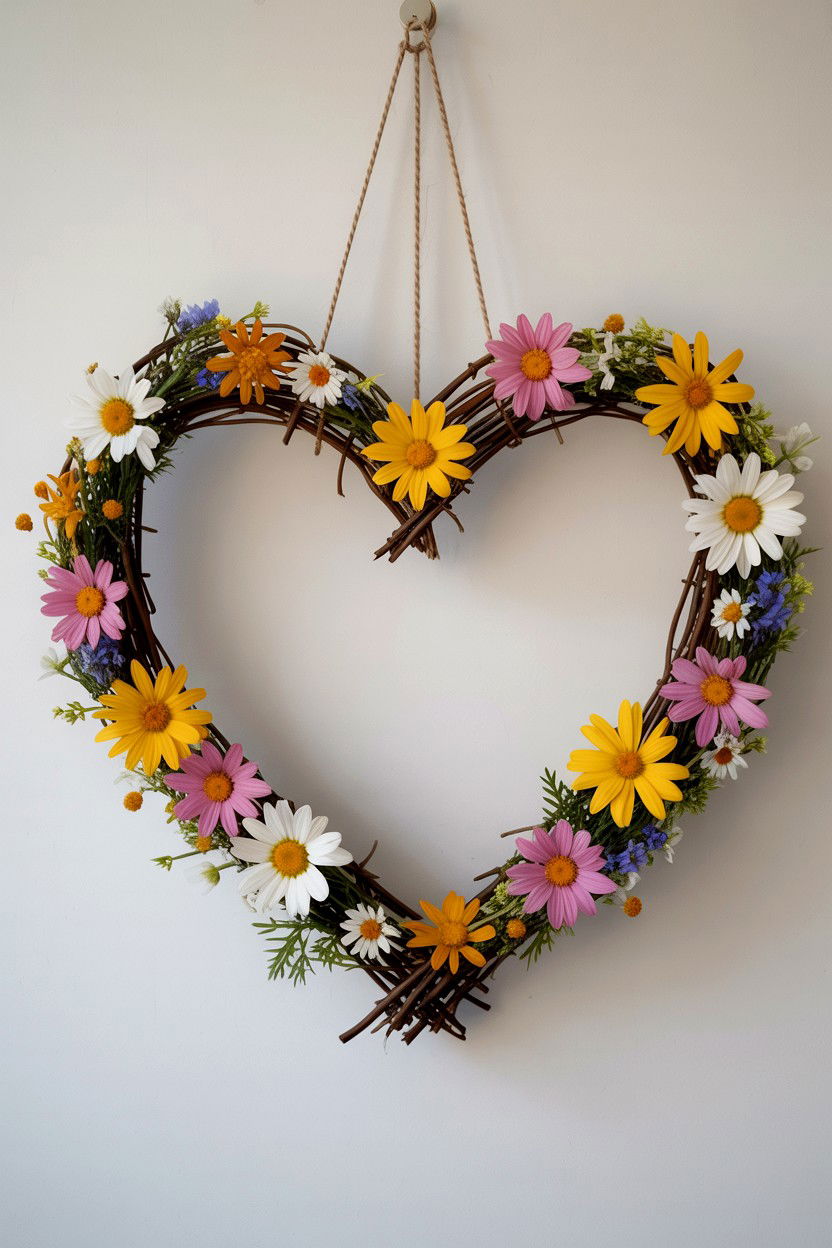 Wildflower Heart Wall Decor - 25 Valentine's Day Flower Heart Ideas