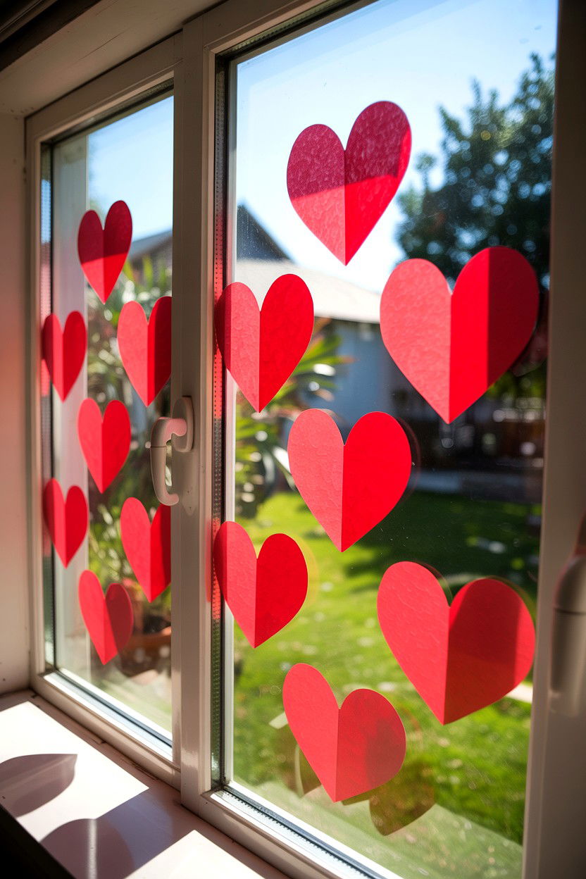 Window Heart Stickers - 25 Budget Valentine's Day Room Setup Ideas