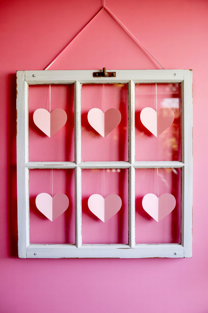 Window Pane Heart Decor - 25 Valentine's Day Wall Decor Ideas