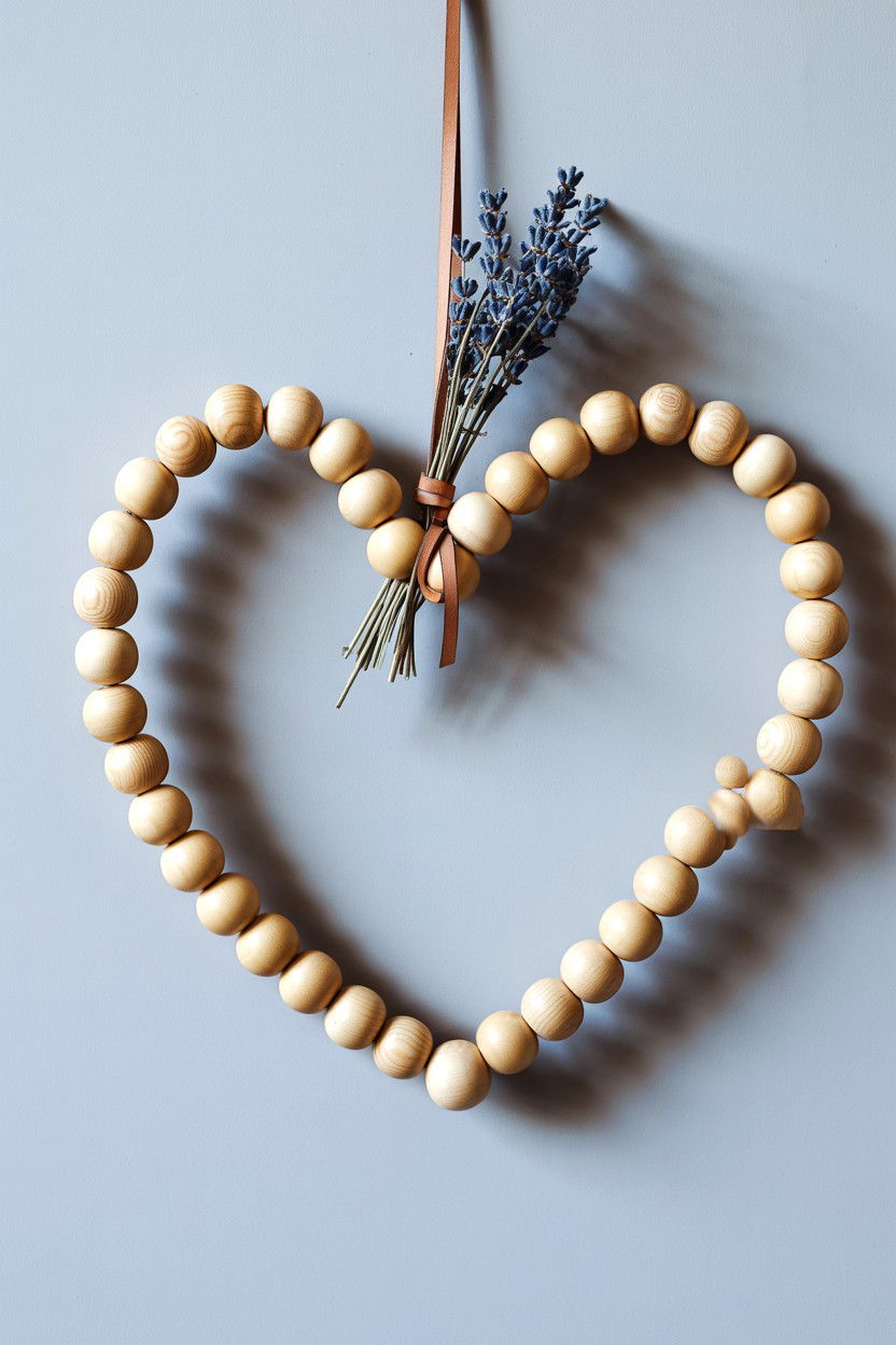 Wood Bead Heart Wreath - 25 Valentine's Day Wreath Ideas