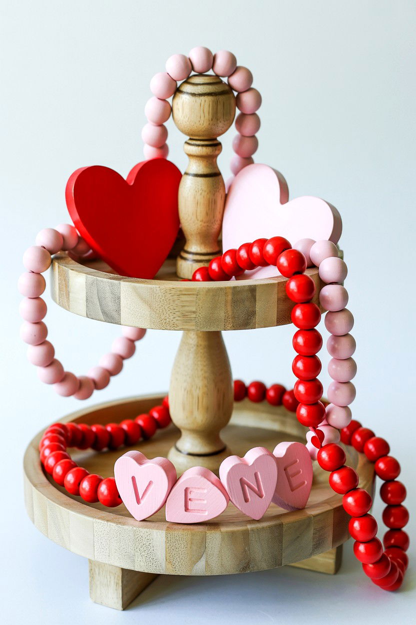 Wood Bead Valentine Tray - 25 Valentine's Day Tiered Tray Ideas