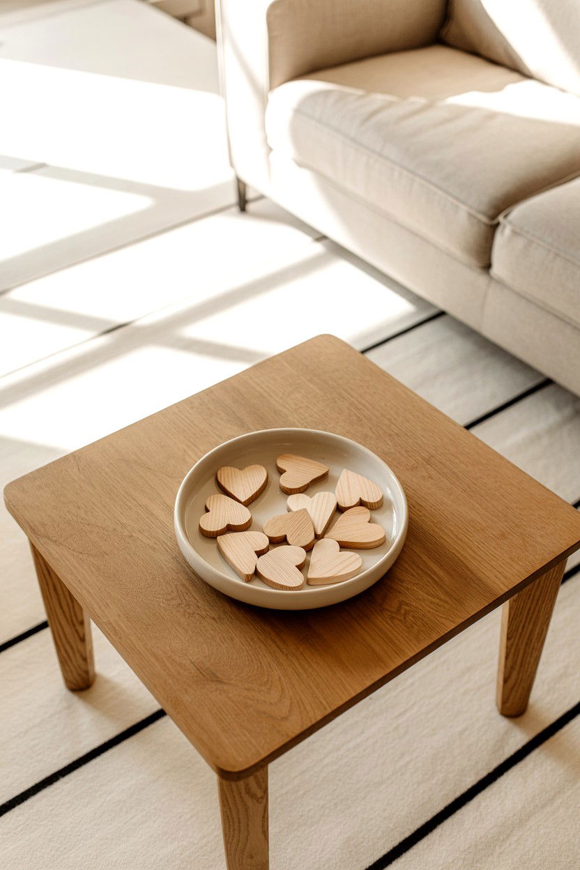 Wood Heart Bowl Filler - 25 Minimalist Valentine's Day Decor Ideas