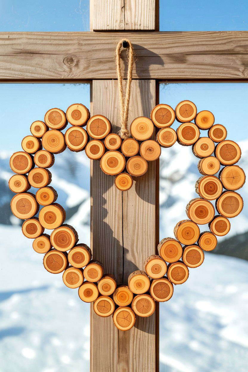 Wood Slice Heart Wreath - 25 Double Door Valentine's Day Wreath Ideas