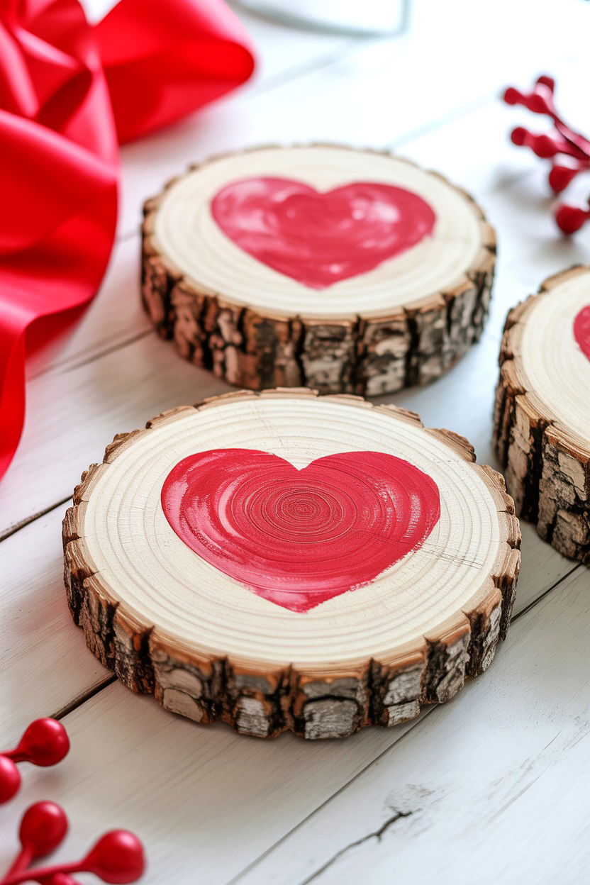 Wood Slice Valentine Decor - 25 Rustic Valentine's Day Tiered Tray Ideas
