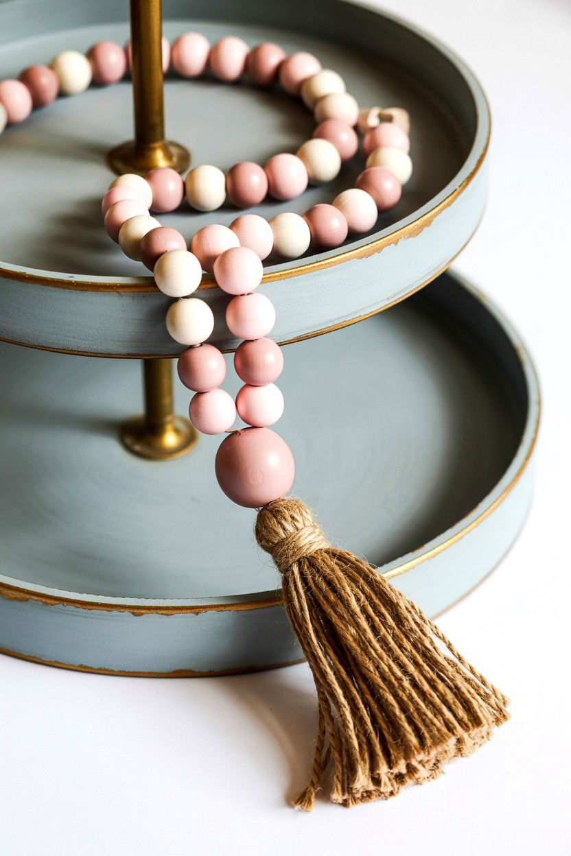 Wooden Bead Garland Pink - 25 Rustic Valentine's Day Tiered Tray Ideas