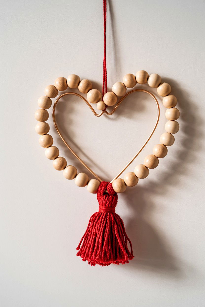 Wooden Bead - 25 Simple Valentine's Day Wreath Ideas