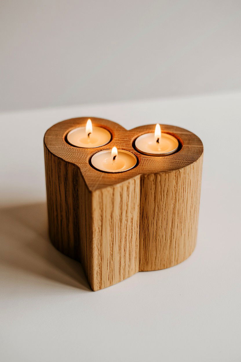 Wooden Heart Candle Block - 25 Valentine's Day Candle Holder Ideas