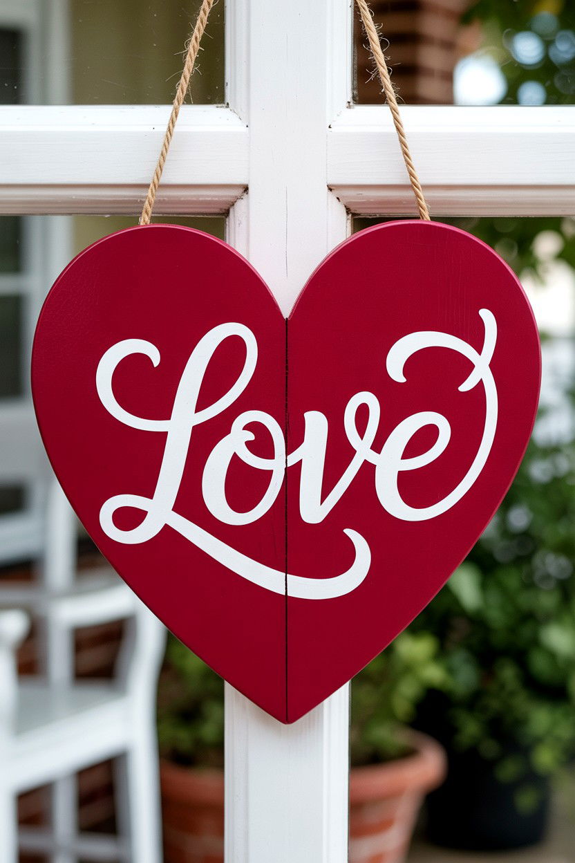 Wooden Heart Door Hanger - 25 Valentine's Day Door Sign Ideas