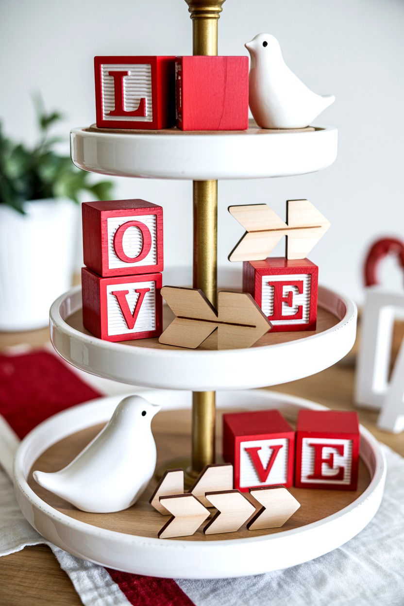Wooden Love Blocks - 25 Valentine's Day Tiered Tray Filler Ideas