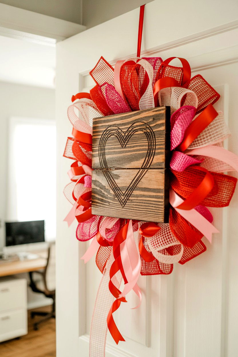 Wooden Sign Valentine Wreath - 25 Deco Mesh Valentine's Day Wreath Ideas
