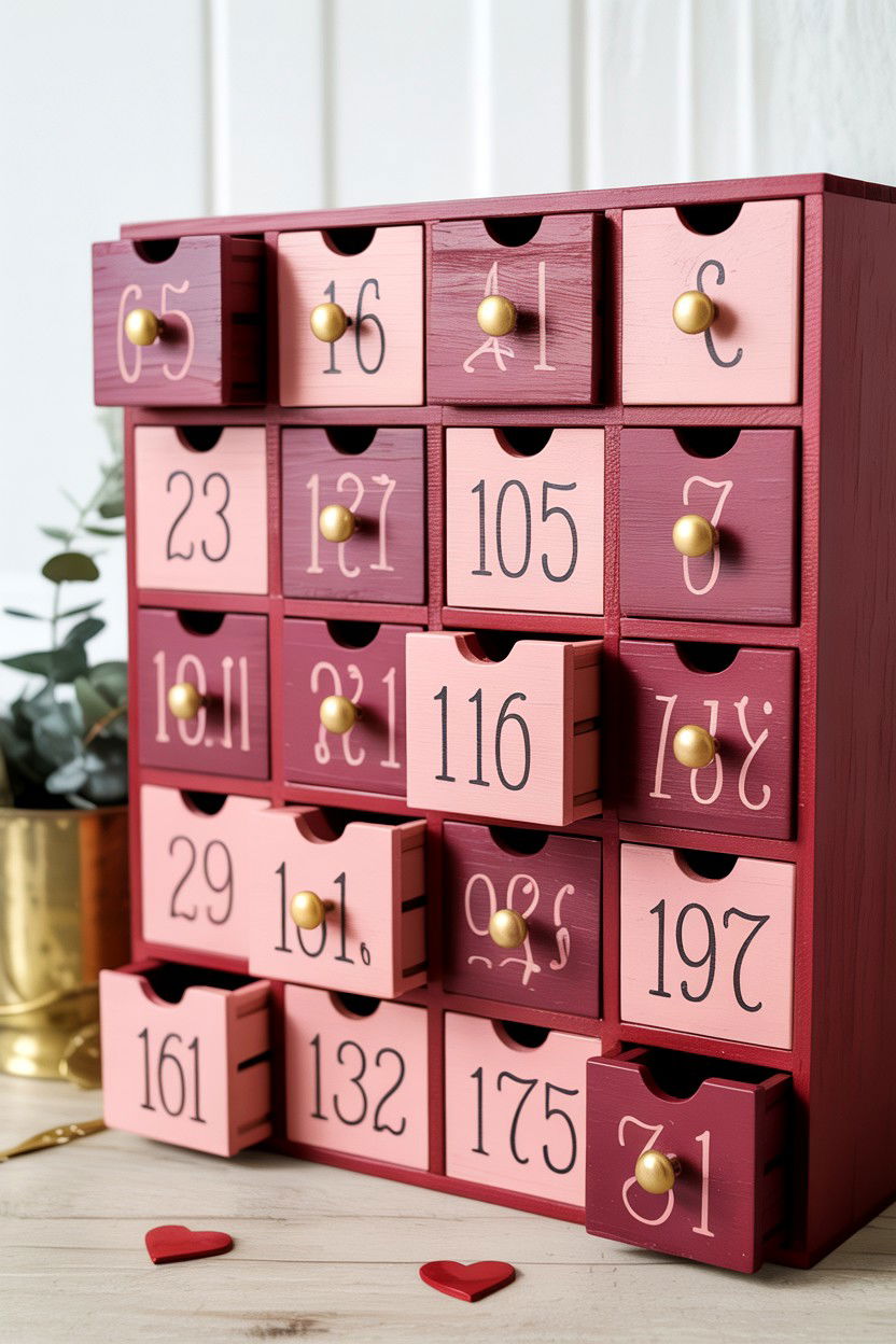Wooden Valentine Advent Box - 25 Valentine's Day Countdown Calendar Ideas