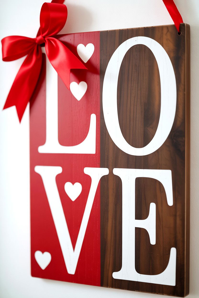 Wooden Valentine Sign - 25 Valentine's Day Sign Ideas