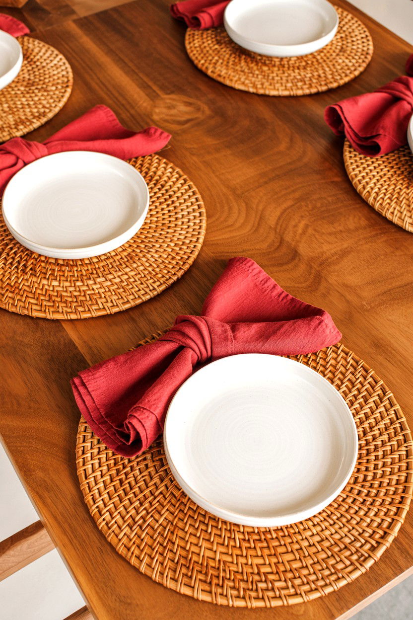 Woven Rattan Placemats - 25 Farmhouse Valentine's Day Table Ideas