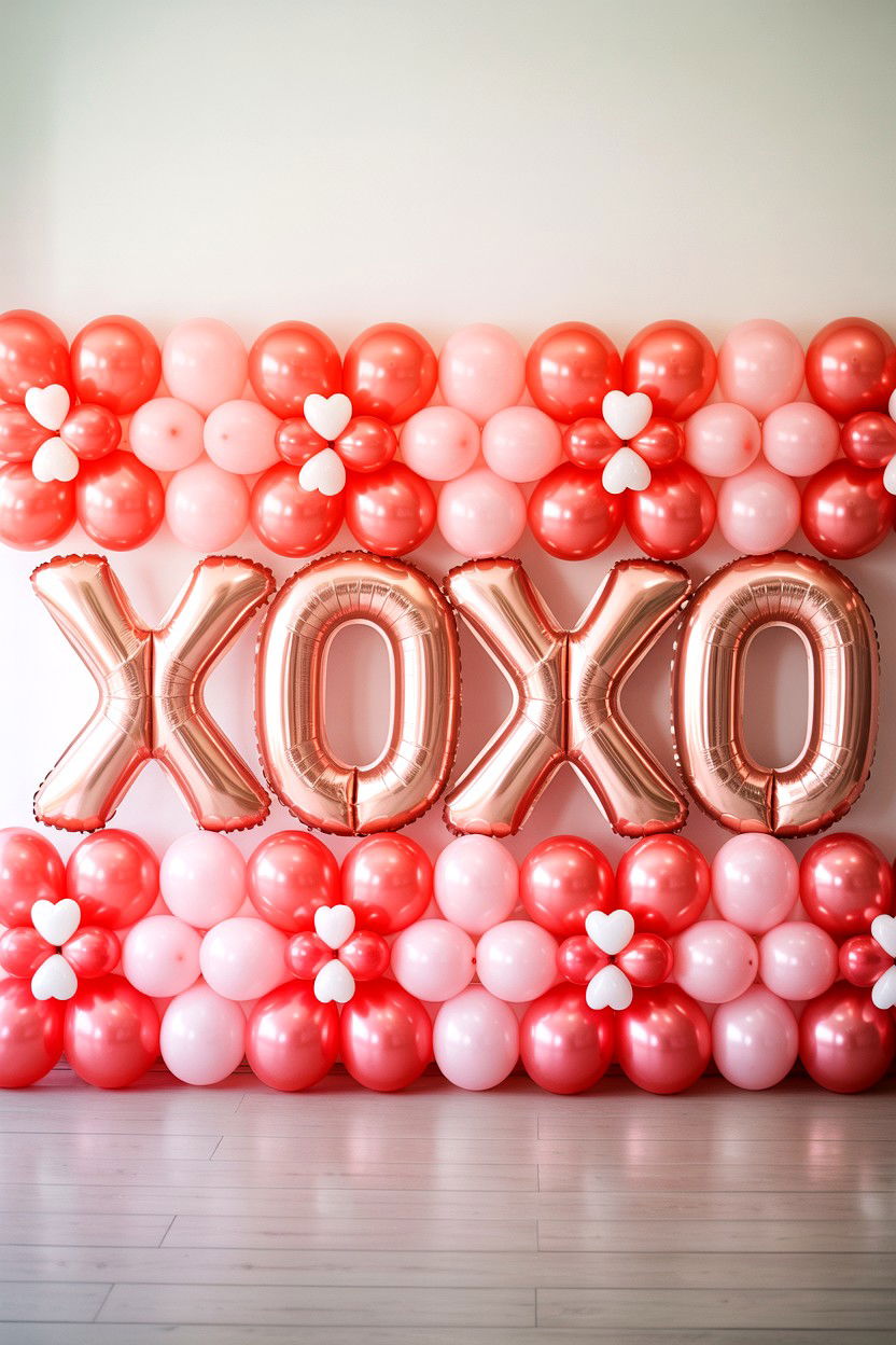 XOXO Balloon Backdrop - 25 Valentine's Day Party Backdrop Ideas