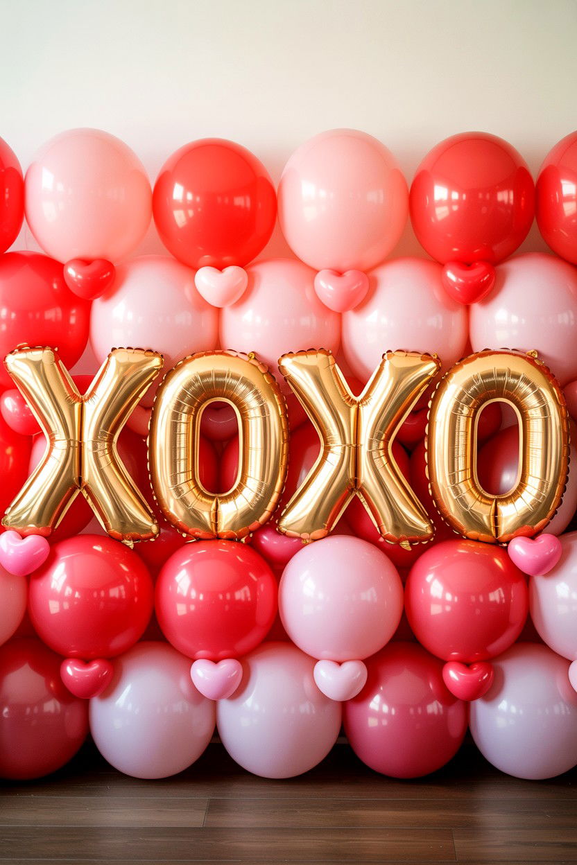 XOXO Balloon Decoration - 25 Valentine's Day Balloon Wall Ideas