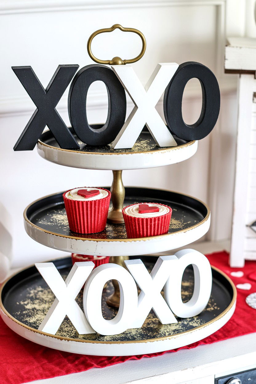 XOXO Tiered Tray Decor - 25 Valentine's Day Tiered Tray Decor Ideas