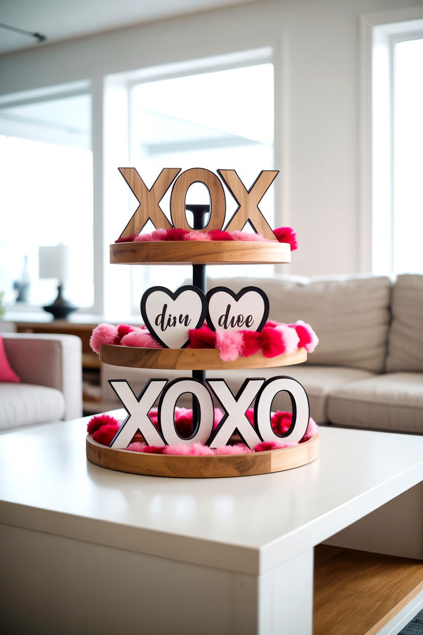 XOXO Tiered Tray Decor - 25 Cute Valentine's Day Tiered Tray Ideas