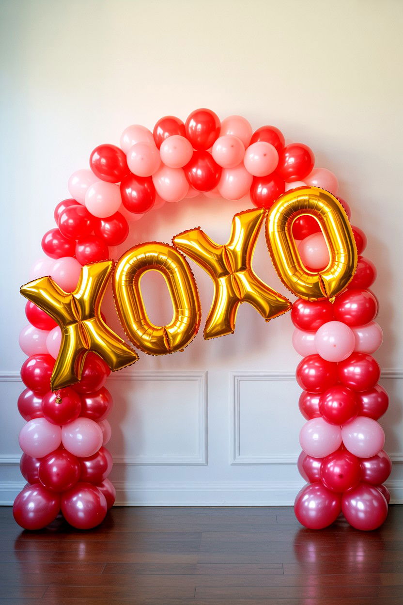 XOXO balloon arch - 25 Valentine's Day Balloon Arch Ideas