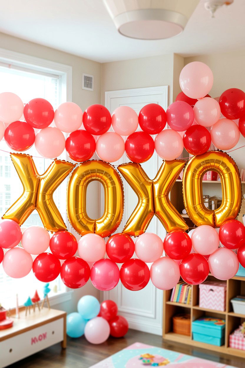 XOXO balloon garland - 25 Valentine's Day Balloon Garland Ideas