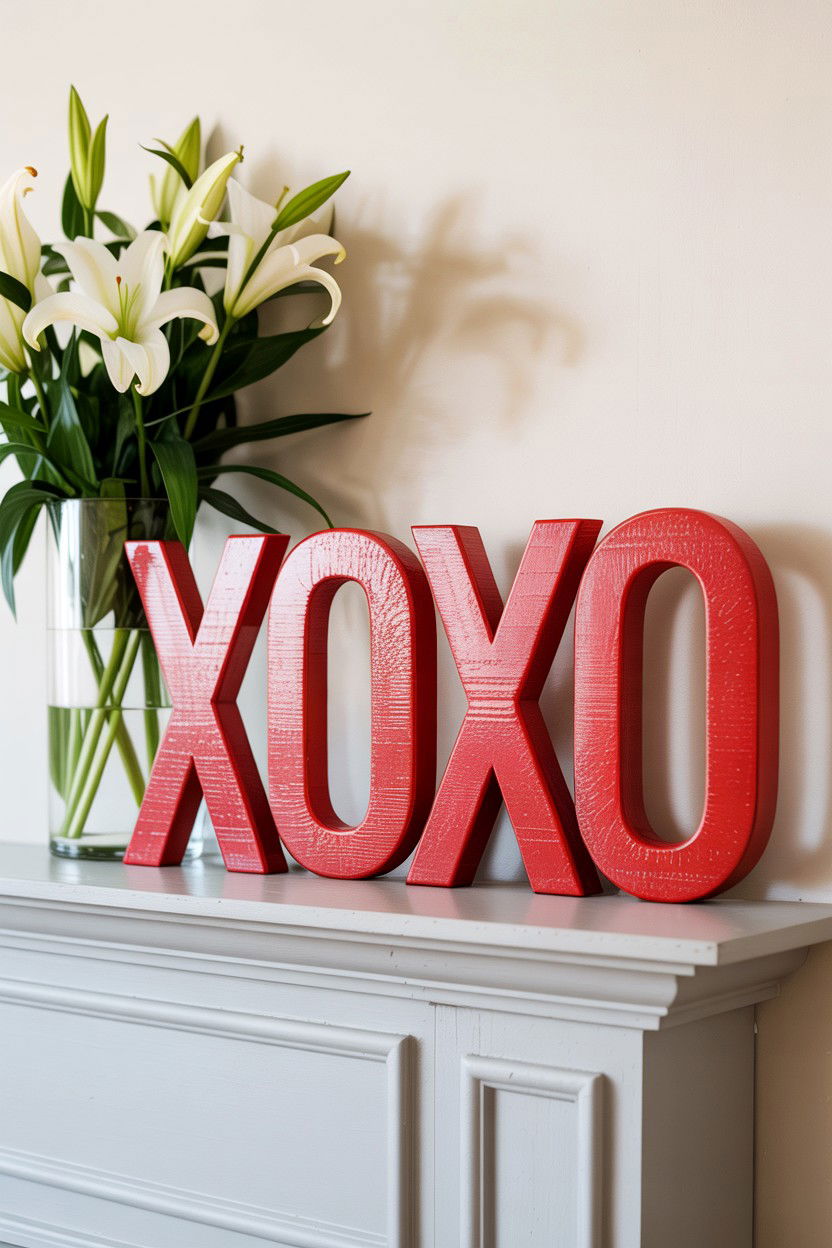 XOXO wooden letters - 25 Valentine's Day Mantel Decorating Ideas